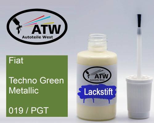 Fiat, Techno Green Metallic, 019 / PGT: 20ml Lackstift, von ATW Autoteile West.